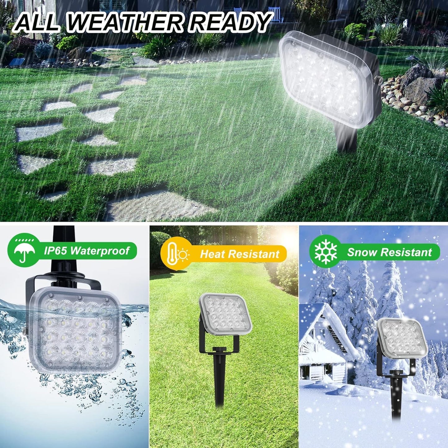 Solar Spot Lights Outdoor, 20 LED IP65 Waterproof Landscape Lighting, Dusk-to-Dawn 6000K Cold White Spotlights for Yard Garden Driveway Porch Walkway, 2-in-1