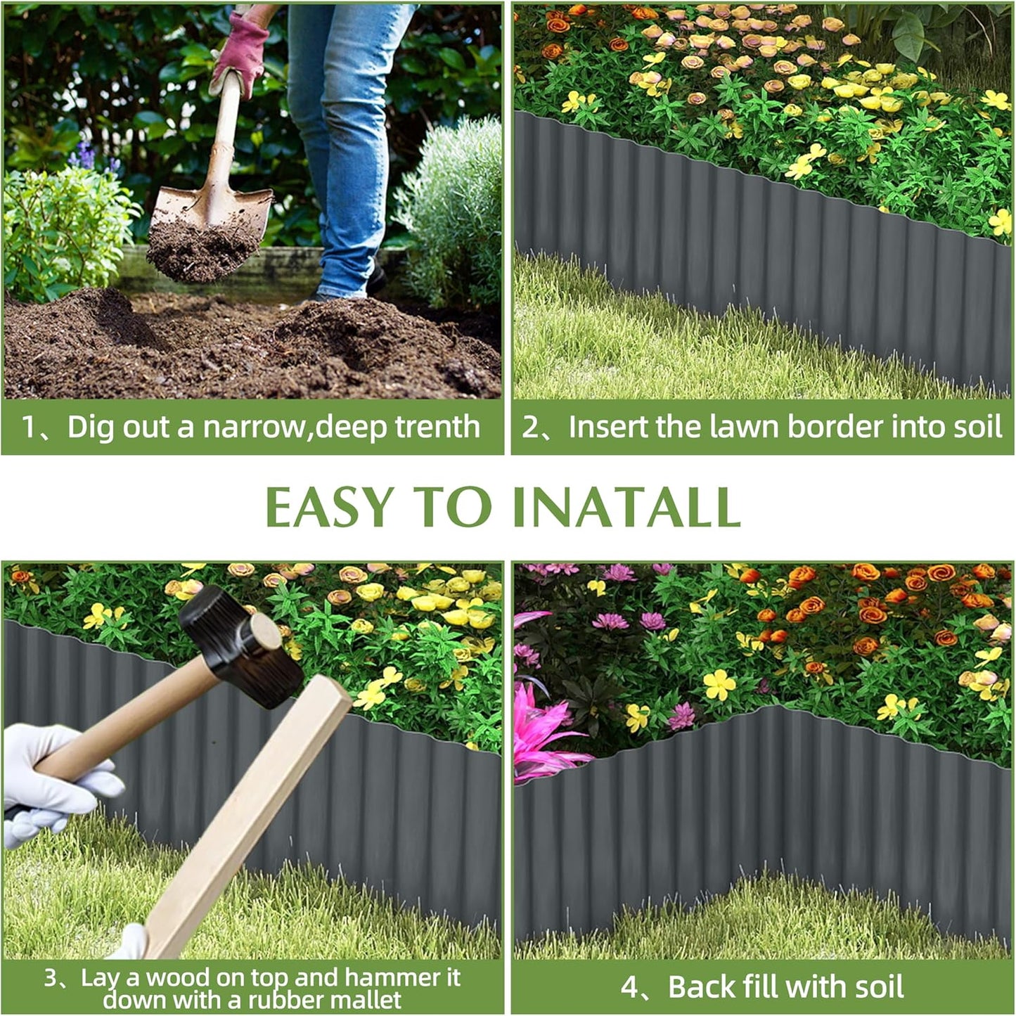 Metal Garden Edging Border, Corrugated Steel Landscaping, DIY for Lawn (Black, 6 Inch x 40FT)