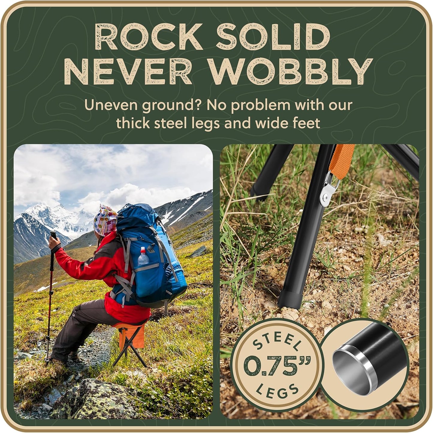 Foldable Tripod 13.4'' Stool - Ultra Portable Seat, Best for Youth+Pocket - 1 lb Camping Stool, 3 Legged Strong Steel Stool, Height: 13.4 inches (Orange)