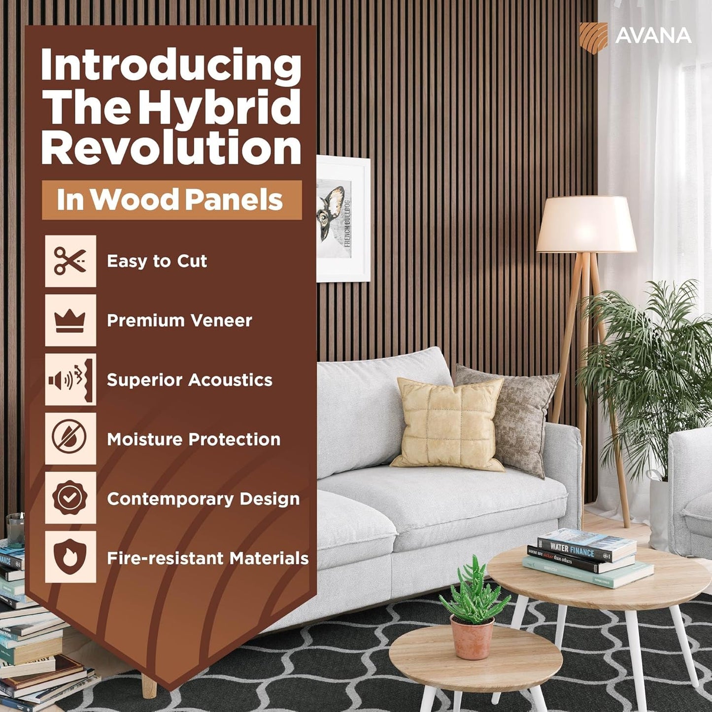 Avana Modern Acoustic Wood Wall Panels – 94.4 x 12.6 Inch Walnut Acoustic Panels 1 PC – Wall Panels For Interior Wall Decor For Homes, Offices, Studios – Sturdy & Durable Wood Panels For Wall