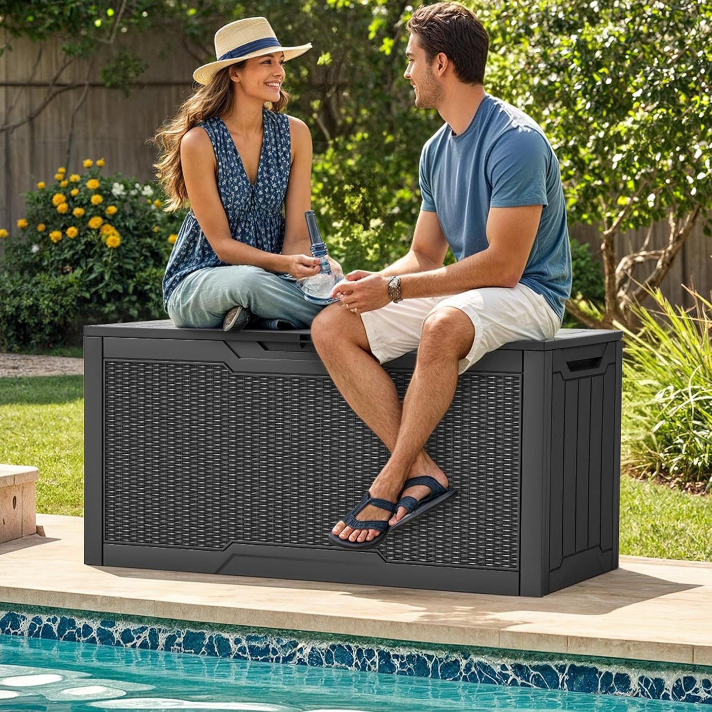 YITAHOME 80 Gallon Outdoor Storage Box, Large Water Resistant Resin Deck Box, Indoor Outdoor Lockable Rattan Storage Container for Patio, Garden, Cushions, Tools, Equipment (Dark Gray)