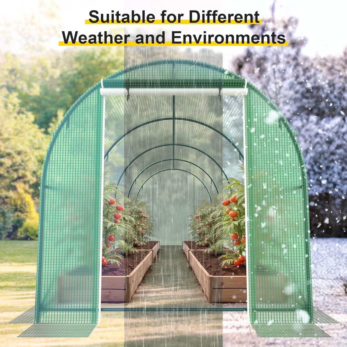 Greenhouse, 15’x7’x7’ Upgraded Walk-in Greenhouse with Spraying System, Heavy Duty Tunnel Green House with 6 Ventilated Mesh Windows & Zippered Roll-up Door, Large Plant Garden Hot House Outdoor