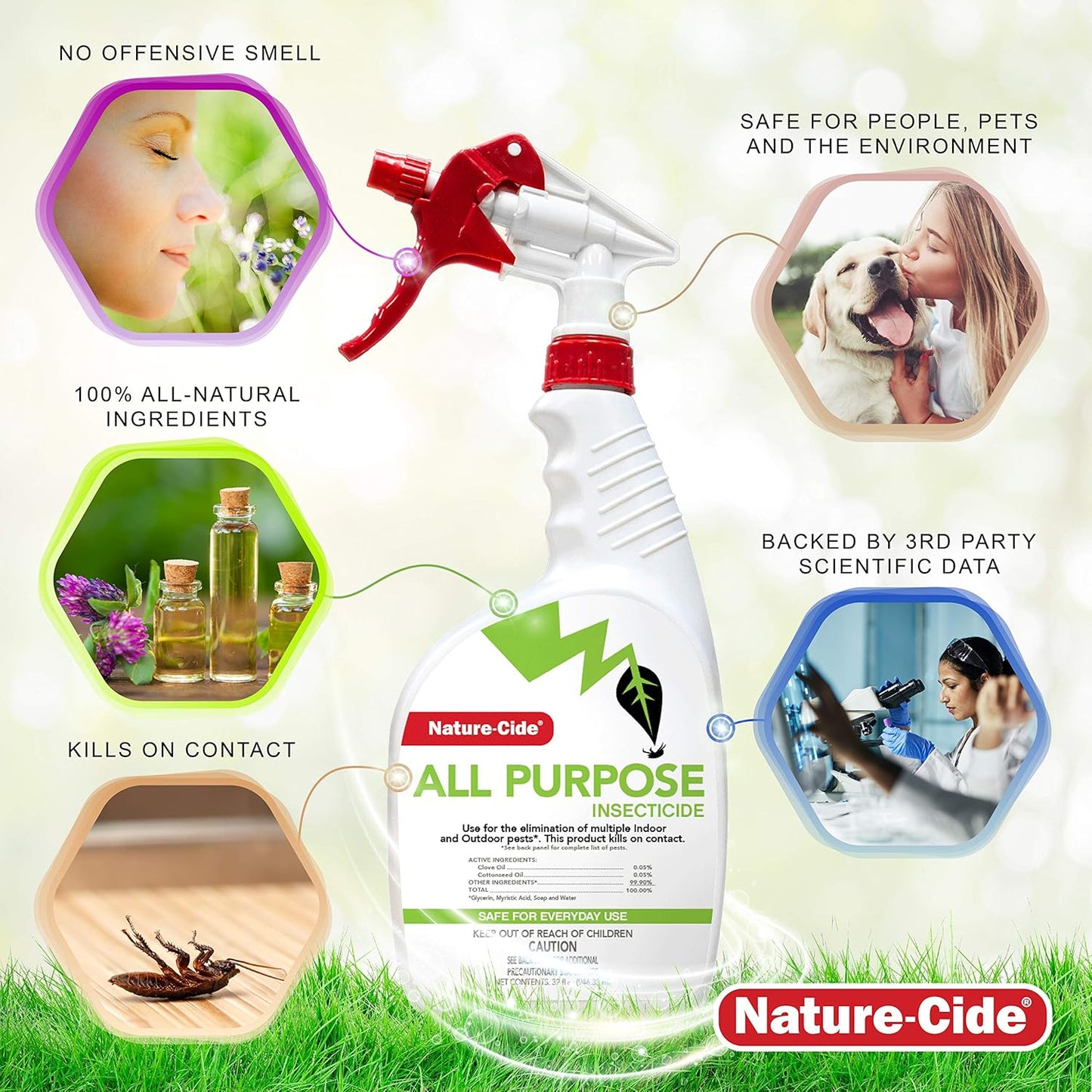 Nature-Cide All Purpose Insecticide. All Natural, Plant-Based Roach Killer, Spider, Mosquito and Ant Spray to Keep Your Home Safe. Kills on Contact. No Strong Odor. 32 oz