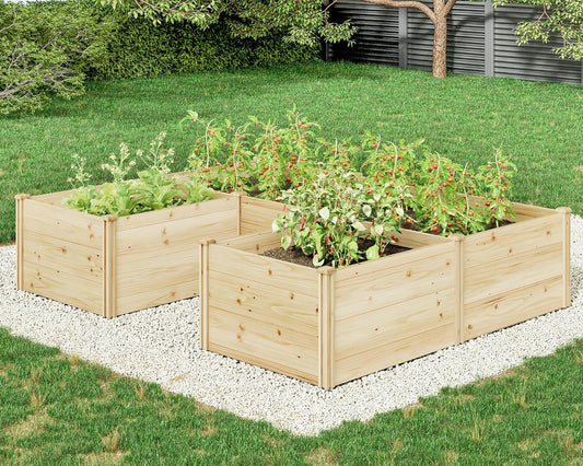 AMERLIFE U-Shaped Raised Garden Bed, 7.5Wx6Dx1.6H Free Combination Outdoor Wooden Raised Garden Bed Planter with 19.6" Depth Planter Box