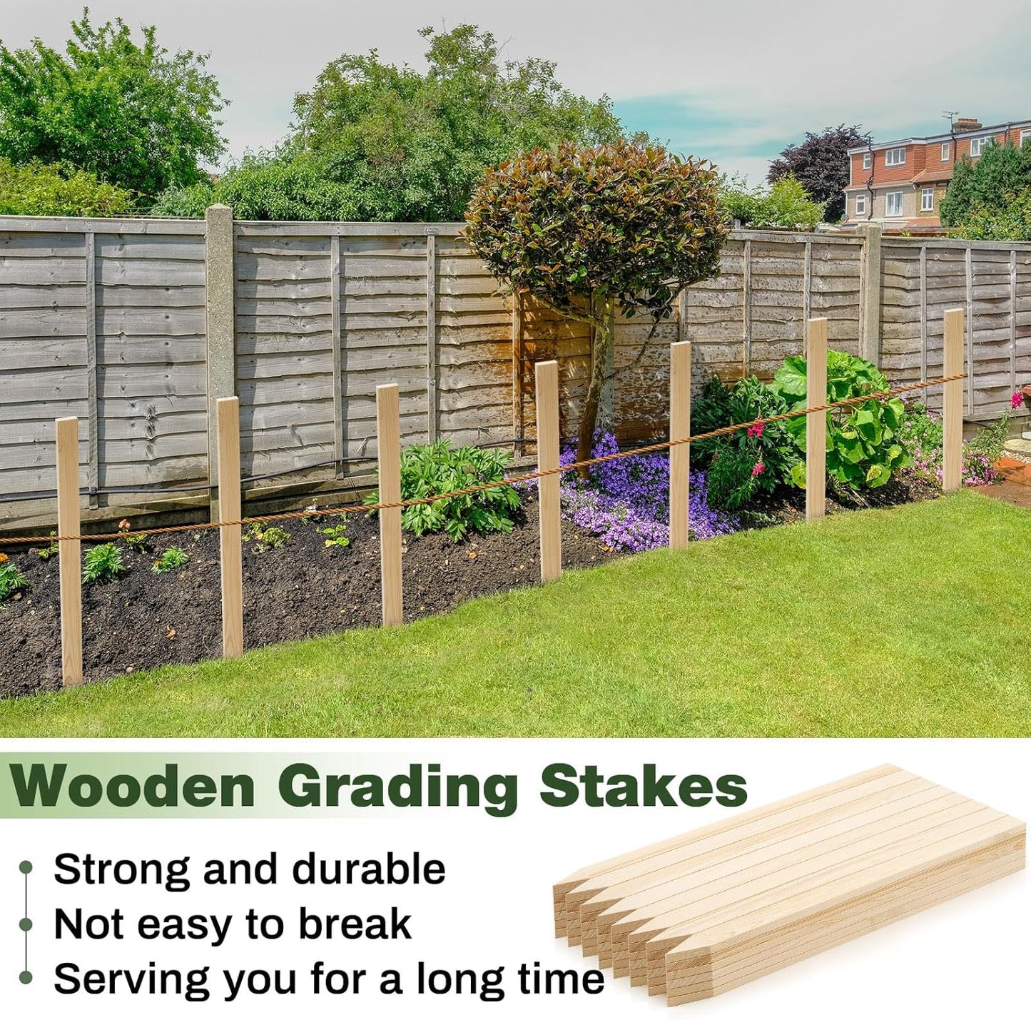 48 Pieces Wooden Garden Stakes 24 Inch Grade and Survey Stakes Wooden Garden and Sign Posts for Plant Support Silt Fence Yard Farm Survey Boundaries Baselines