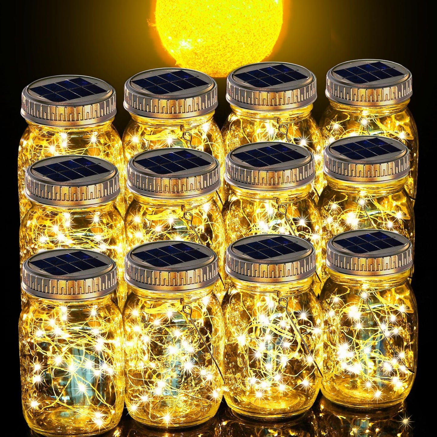 Cooo 12 Pack Solar Lanterns Outdoor Waterproof Upgraded Crystal Glass Solar Mason Jar Lights 30 LED 215% Larger SolarPanel, Anti-Rust Lid（Just a Little More,Get Double The Delight-Warm White）