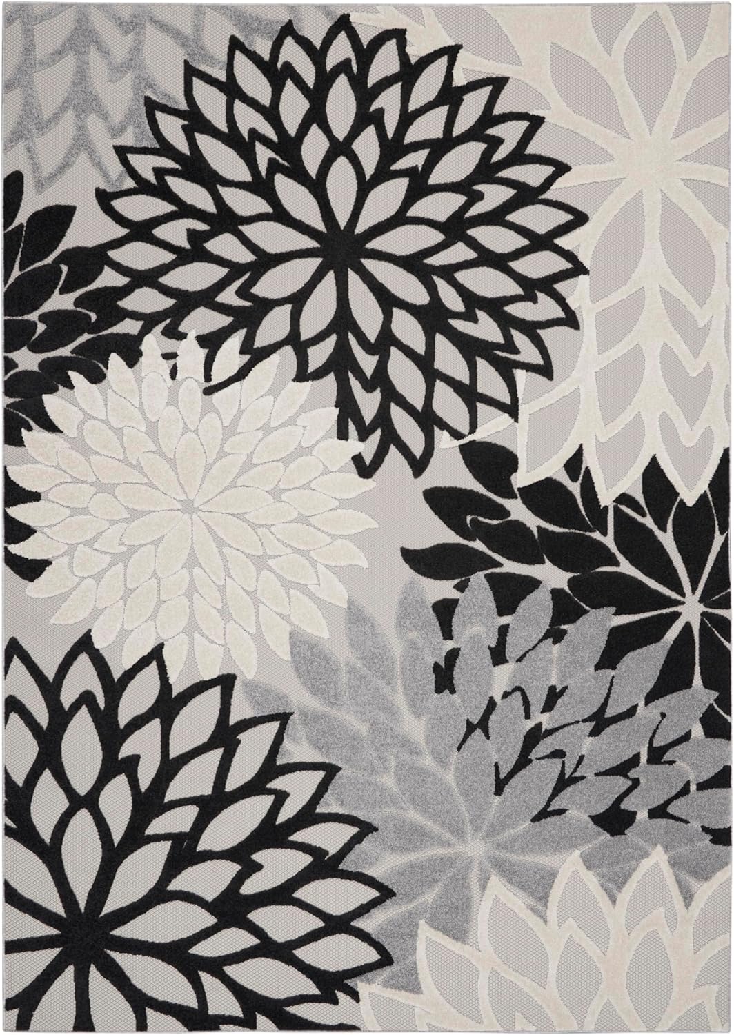 Nourison Home Aloha 114" x 156" Fabric Indoor/Outdoor Rug in Black/White Finish