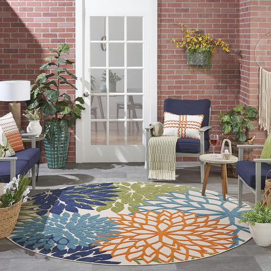 Nourison Home Aloha 10' x Round Multicolor Fabric Tropical Area Rug (10' Round)