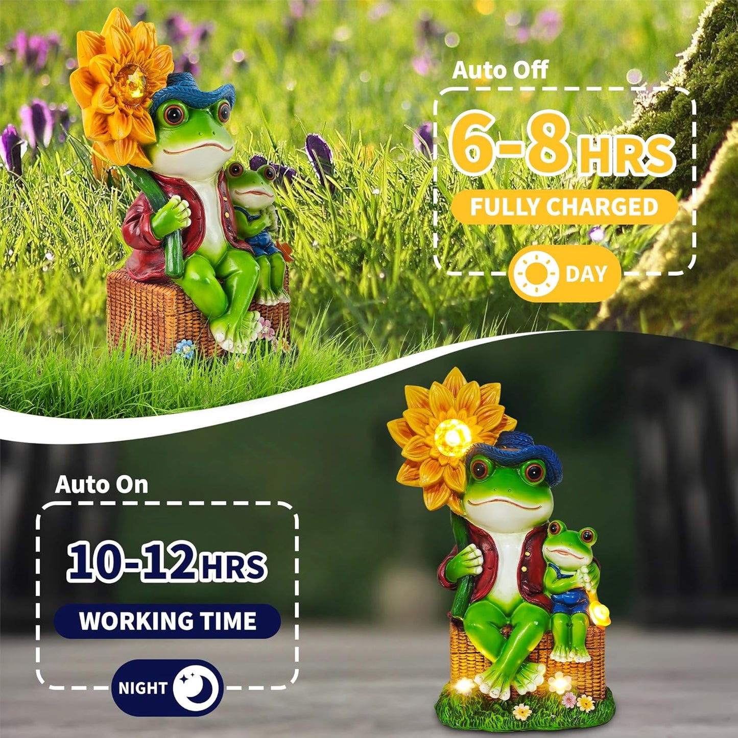 Outdoor Frog Garden Decor: 9'' Yard Decoration with Sunflower Light Funny Solar Frog Gifts for Women Mother's Day Housewarming Gift