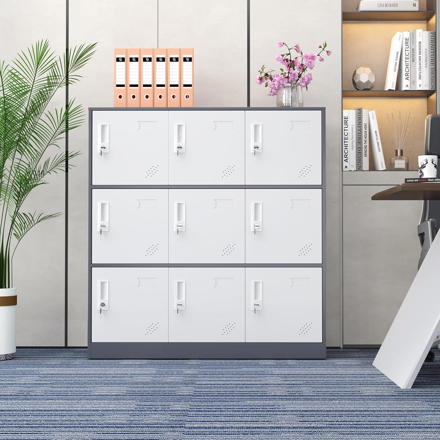 9 Doors Metal Lockers for Employees, Steel Storage Locker with Lock and Card Slot,Lockable Office Metal Storage for School Office Gym Bedroom,Garage(Gray)