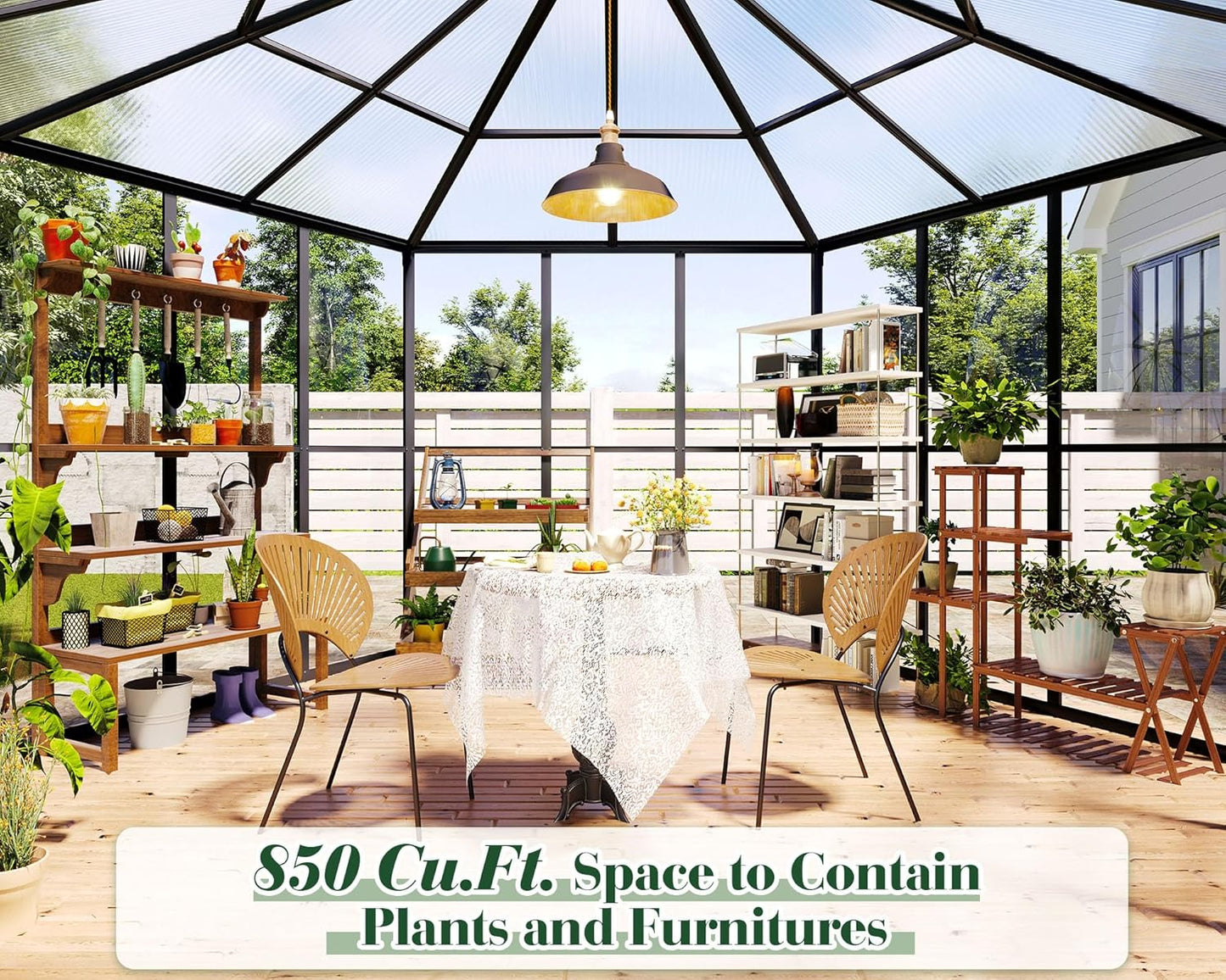 Jocisland 12x10x8 FT Hexagonal Greenhouse for Outdoors, Quick-Connectors, Aluminum Frame with 2 Vents, 2 Swing Doors, and Walk-in Design for Garden or Backyard, Black