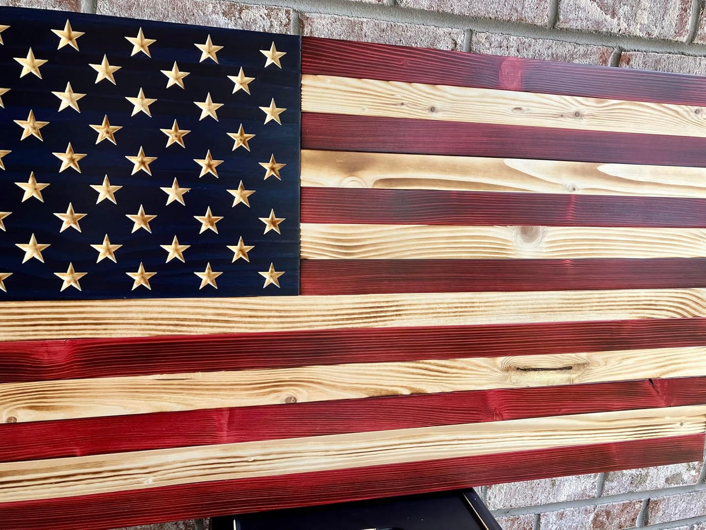 Rustic Wooden American Flag, Patriotic Wall Art (Weather Protected Finish, 19.5x36)