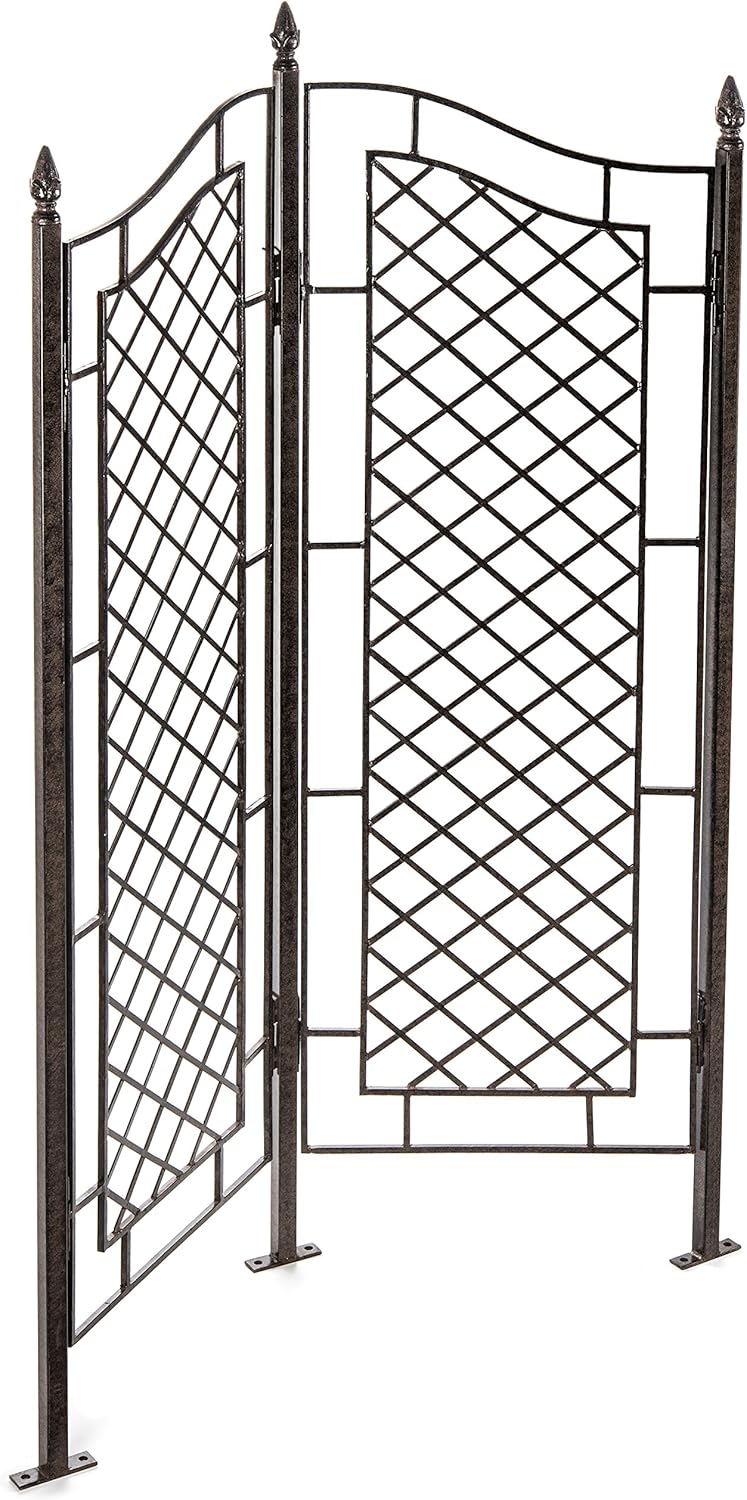 H Potter Large Trellis for Climbing Plants Wrought Iron Metal 2 Panel Ivy Garden Privacy Screen Patio Deck