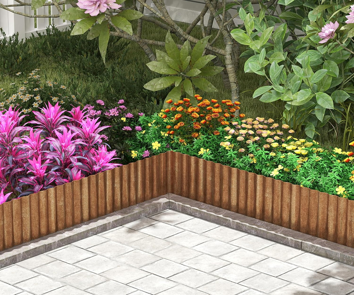 Metal Garden Edging Border, Corrugated Steel Landscaping, DIY for Lawn (Rusty, 6 Inch x 20FT)