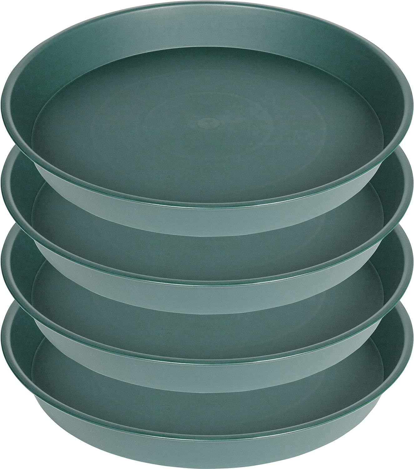 4 Pack of 16 inch Plant Saucer (13.5" Base), Heavy Duty Plastic Plant Tray for Pots, Flower Water Trays for Indoors, Bird Bath Bowls, Plant Drip Saucers for Planter 14"/15"/16" (Green)