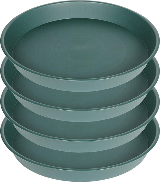 4 Pack of 16 inch Plant Saucer (13.5" Base), Heavy Duty Plastic Plant Tray for Pots, Flower Water Trays for Indoors, Bird Bath Bowls, Plant Drip Saucers for Planter 14"/15"/16" (Green)