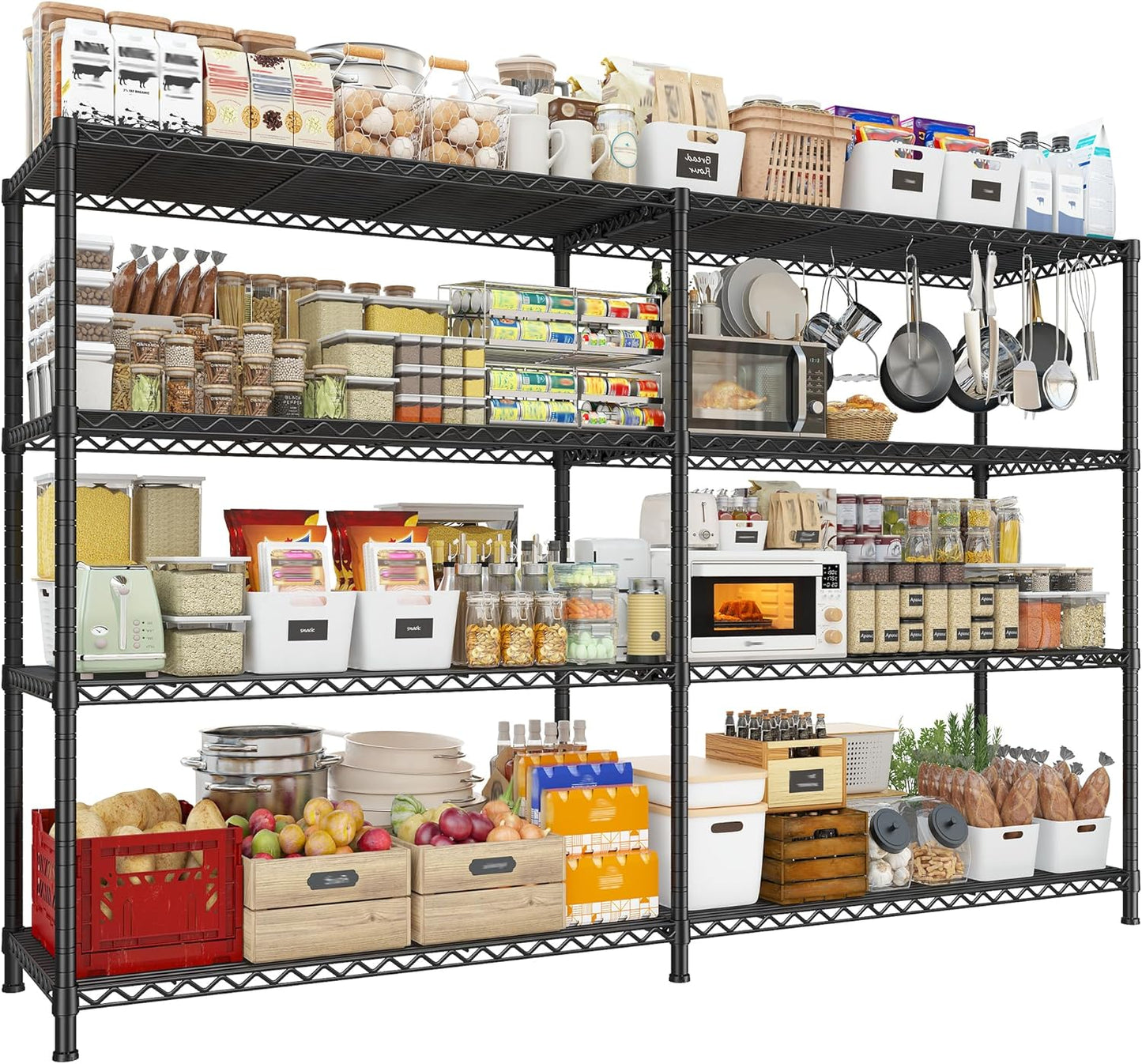 REIBII 72.8" W Storage Shelves Load 1500LBS, 4 Tier Metal Shelving Unit Wire Shelving for Storage Rack Heavy Duty Metal Shelves for Garage Pantry Kitchen, 17.7" D x 72.8" W x 59" H
