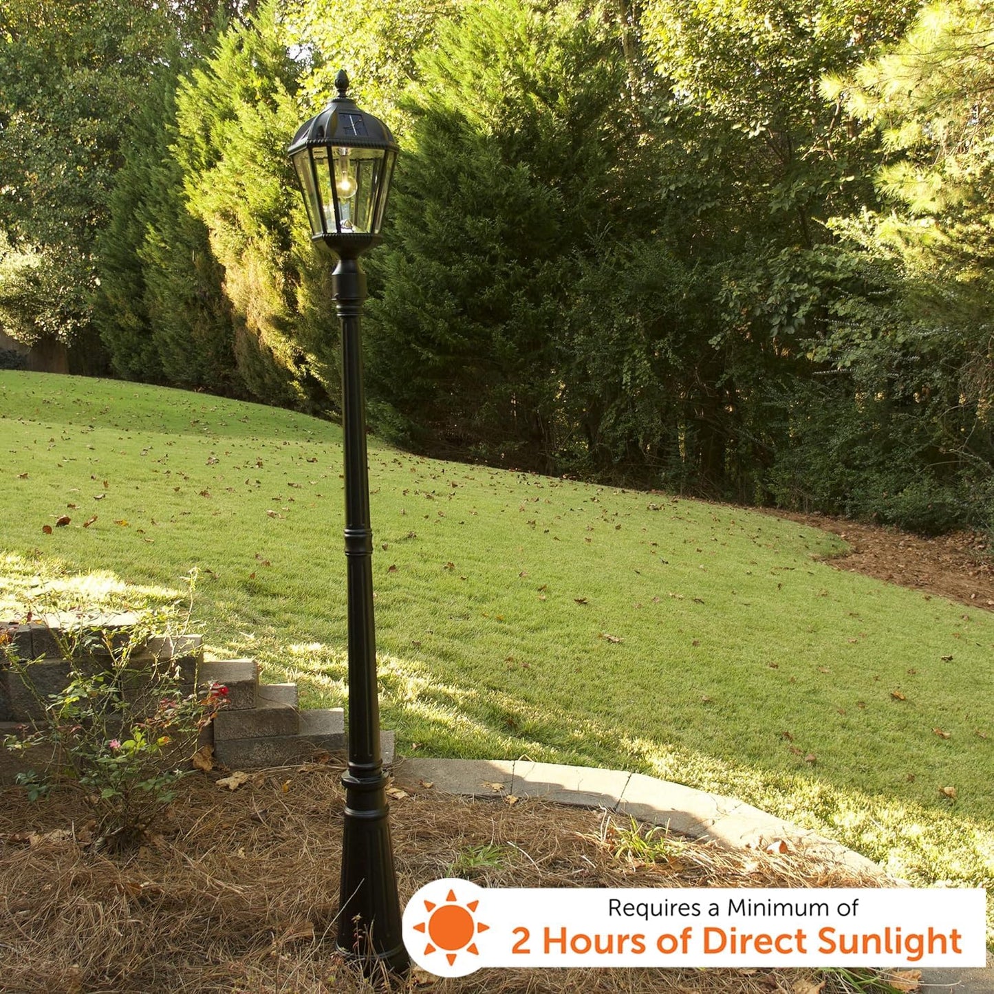 Gama Sonic Solar Outdoor Lamp Post Light, Black Cast Aluminum and Beveled Glass Panels, 10-Year Royal Bulb, Warm White LED with Omni-Direction Reflector, 87-inch Height, 98B001 (Upgraded Panel)