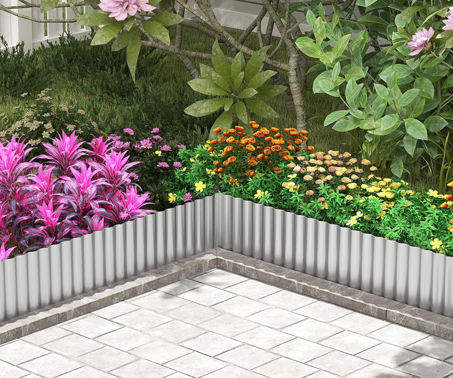 Metal Garden Edging Border, Corrugated Steel Landscaping, DIY for Lawn (Silver, 6 Inch x 40FT)