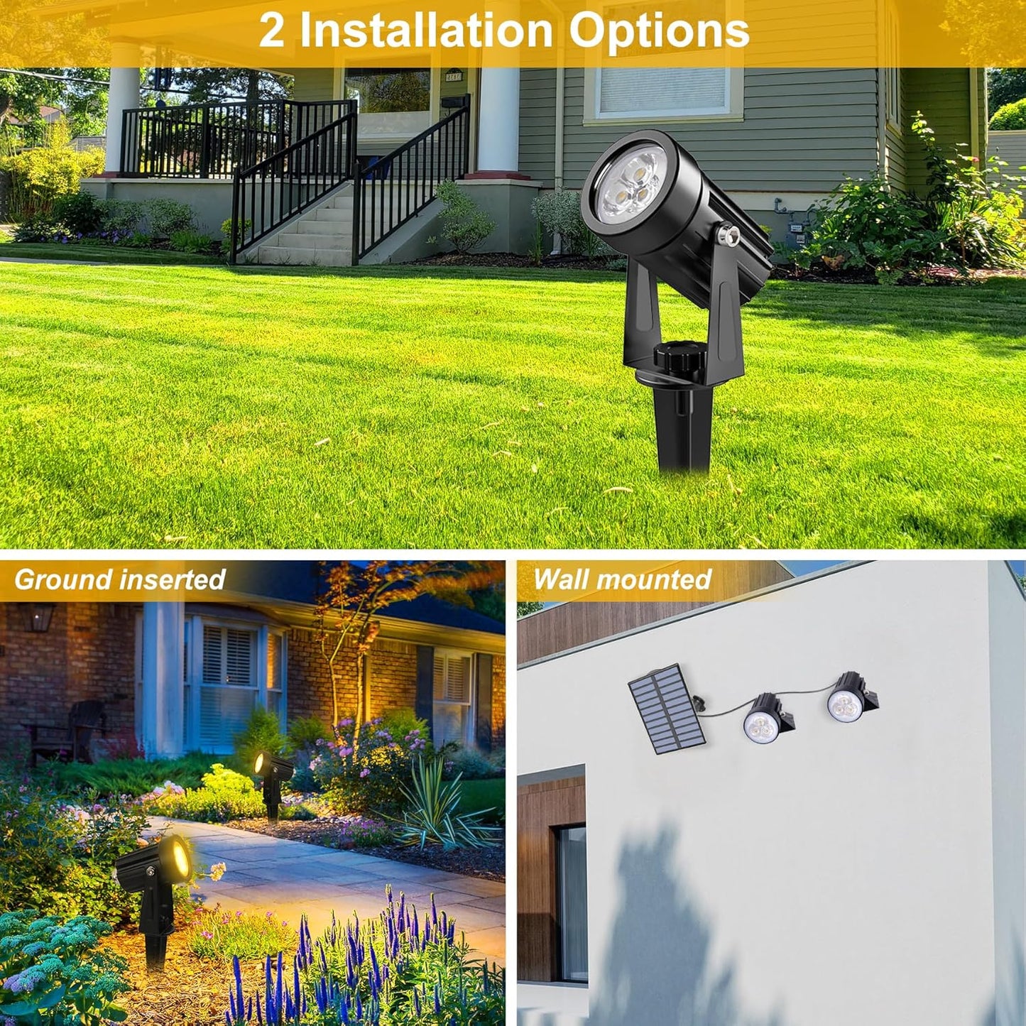 Solar Spot Lights Outdoor, Solar Landscape Spotlights IP65 Waterproof 9.8ft Cable, Auto On/Off Outdoor Wall Lights for Garden Yard Driveway Porch Walkway Pool (1-in-1 3000K Warm White 4 Pack)