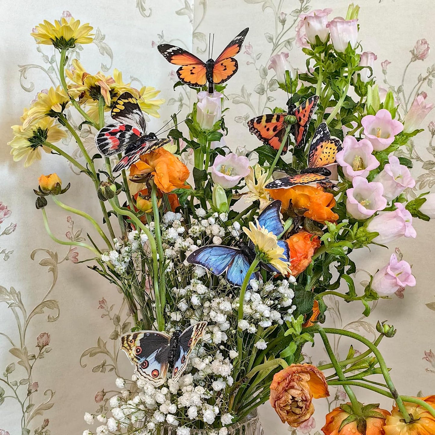 Cartanfill- Artificial Feather Simulation Butterfly Party Decoration Set, a Set of 12 Pieces with Wire, Used for Home Decoration in 12 Colors(C)