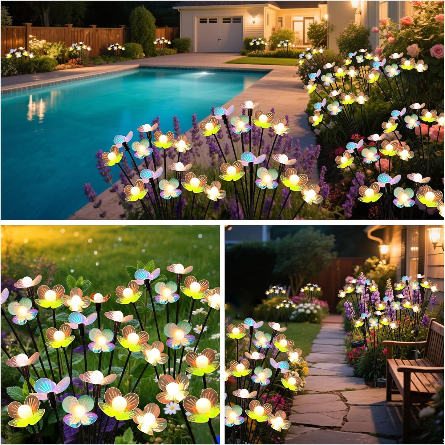 Solar Garden Lights, 2 Pack 12 LED Solar Swaying Flower Light, Waterproof Firefly Lights Outdoor Fairy Light for Garden Patio Yard Pathway Flower Bed Decoration