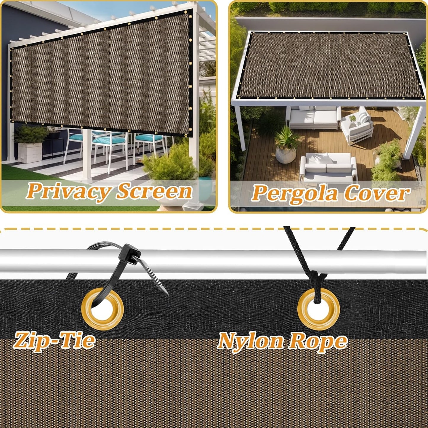 Shade&Beyond Customized Size 20' X 20' Shade Cloth with Grommets, 90% UV Protection UV Protection Mesh Tarp Sun Screens for Patio GN01, Mocha