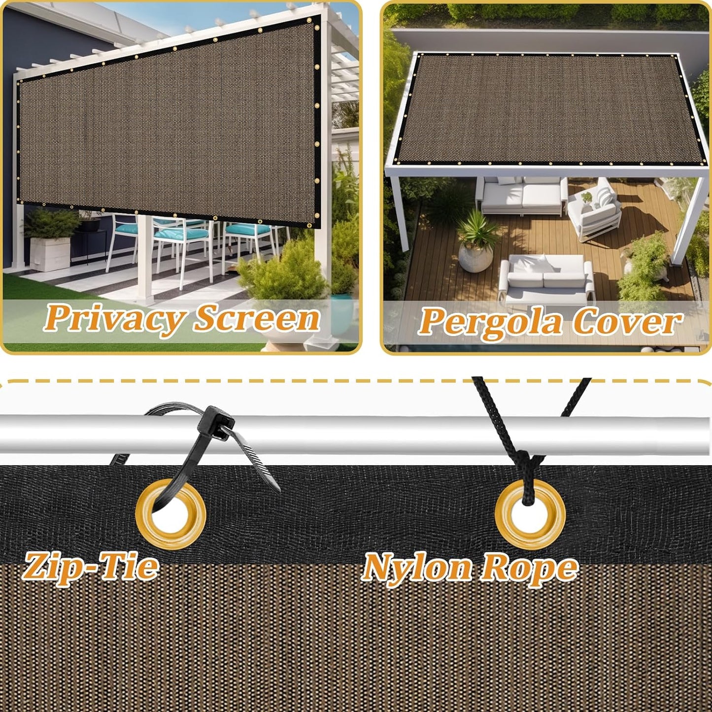 Shade&Beyond Customized Size 21' X 24' Shade Cloth with Grommets, 90% UV Protection UV Protection Mesh Tarp Sun Screens for Patio GN01, Mocha