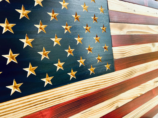 Rustic Wooden American Flag, Patriotic Wall Art (Natural Finish, 13x25)