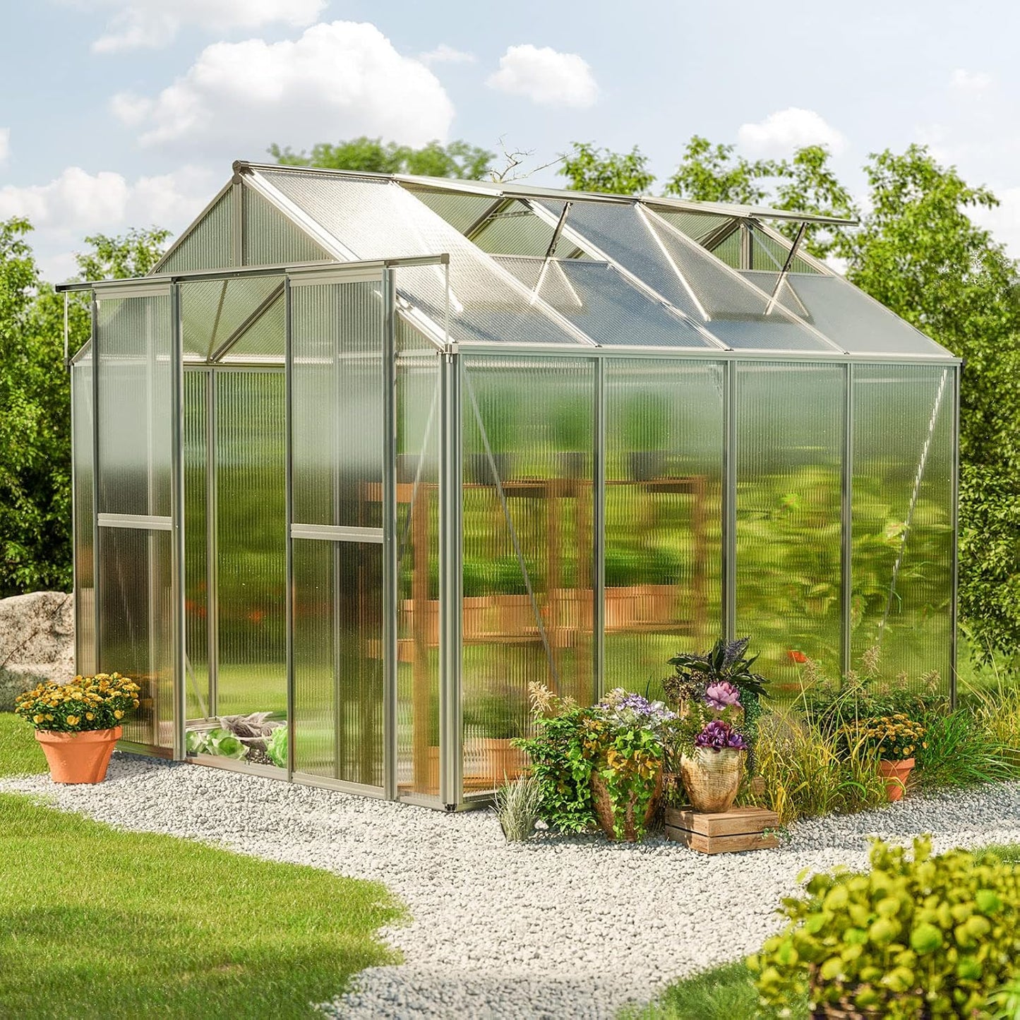 Greenhouse Saphir 4 Aluminum Frame 8.5 x 8.5 ft with Approx. 8 mm Polycarbonate Panels