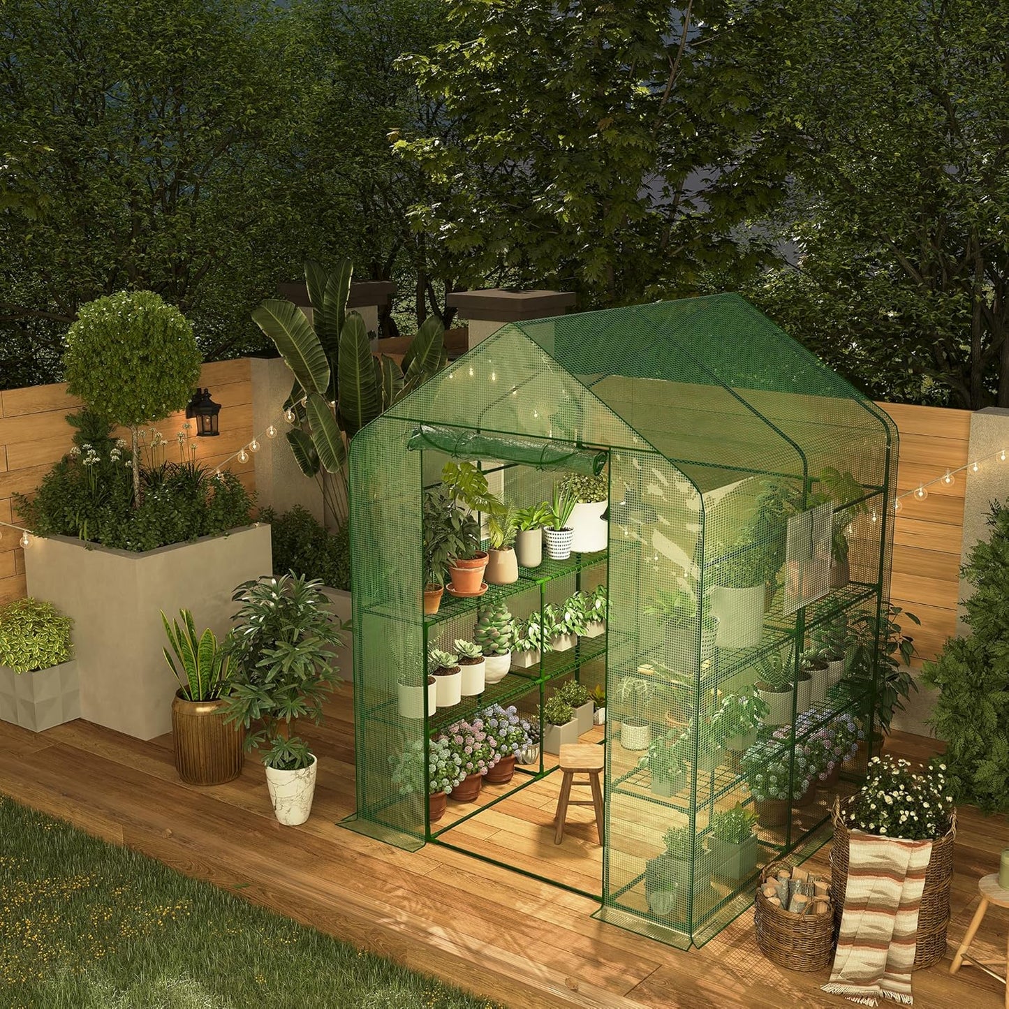 Greenhouse, 57 x 57 x 76'' Greenhouses for Outdoors, Durable Green House Kit with Window, Thicken PE Cover, 3 Tiers 12 Shelves, Portalbe Walk in Green Houses for Indoor Backyard Outside