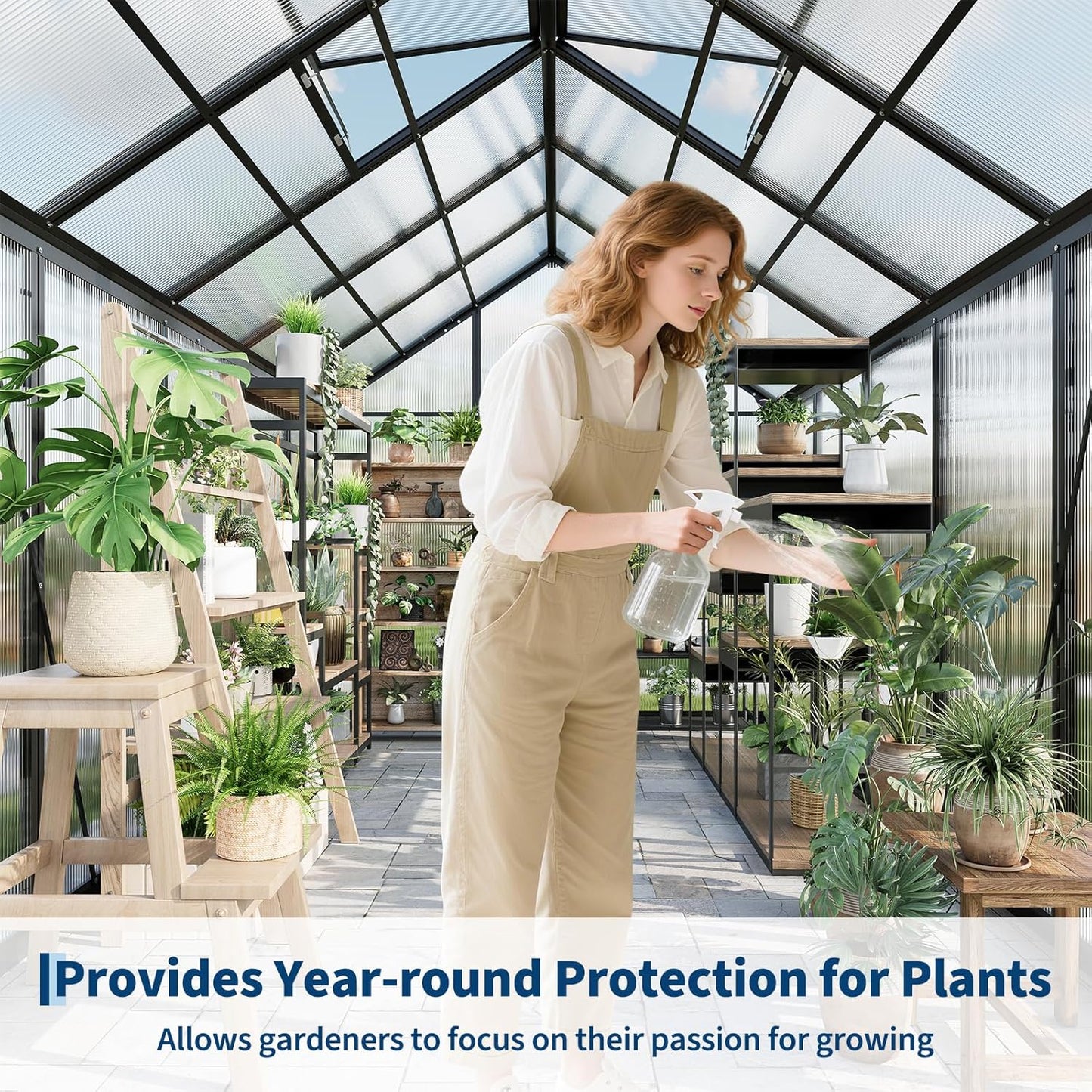 6x10FT Polycarbonate Greenhouse - Walk-in Outdoor Aluminum Frame Greenhouse with Roof Vent, Lockable Push Door for Garden, Backyard, Patio & Lawn(Black)