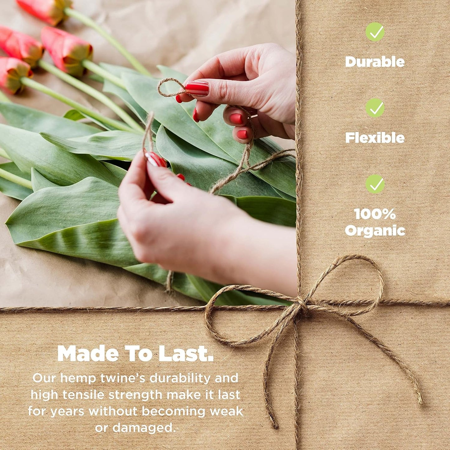 Hemp Twine for Gardening - Twine for Crafts - Organic Natural Hemp String for Wick + Lighter - Strong Durable Cord for Decoration + Macrame - 1MM Waxed 300G/700 Ft. - 20 lb. Test Strength - Natural