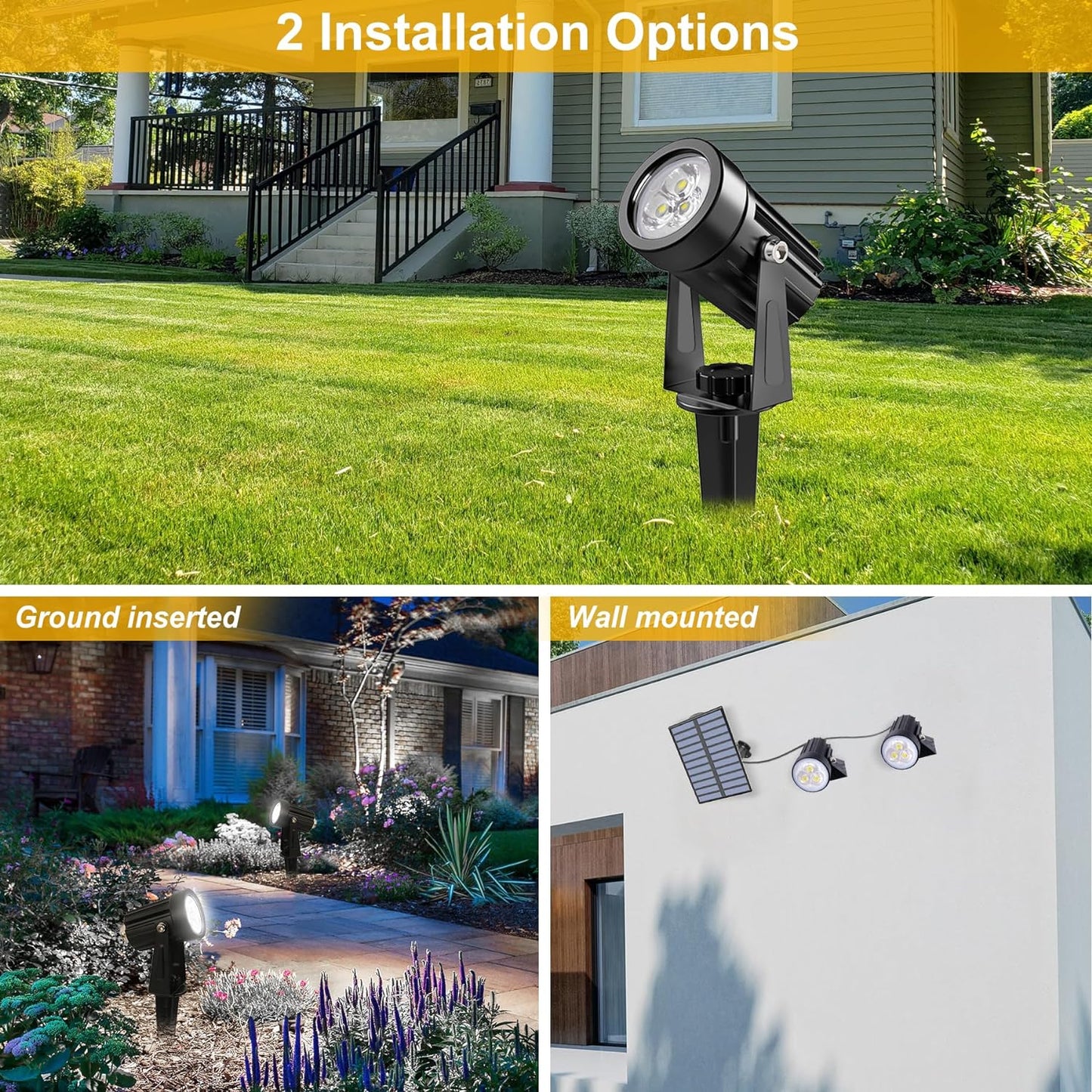 Solar Spot Lights Outdoor, Solar Landscape Spotlights IP65 Waterproof 9.8ft Cable, Auto On/Off Outdoor Wall Lights for Garden Yard Driveway Porch Walkway Pool (6000K White 2 Pack)