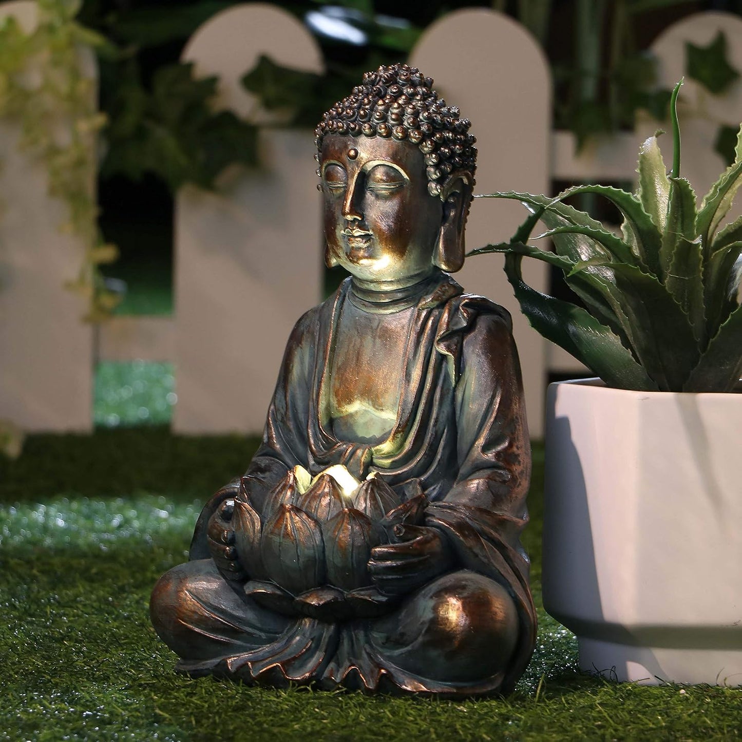 TERESA'S Collections Meditating Buddha Statue for Garden Decor with Outdoor Solar Lights, Large Resin Outdoor Decor Garden Statue Sculpture for Home Lawn Yard Decor Gifts for Dad and Mom, 10.4''