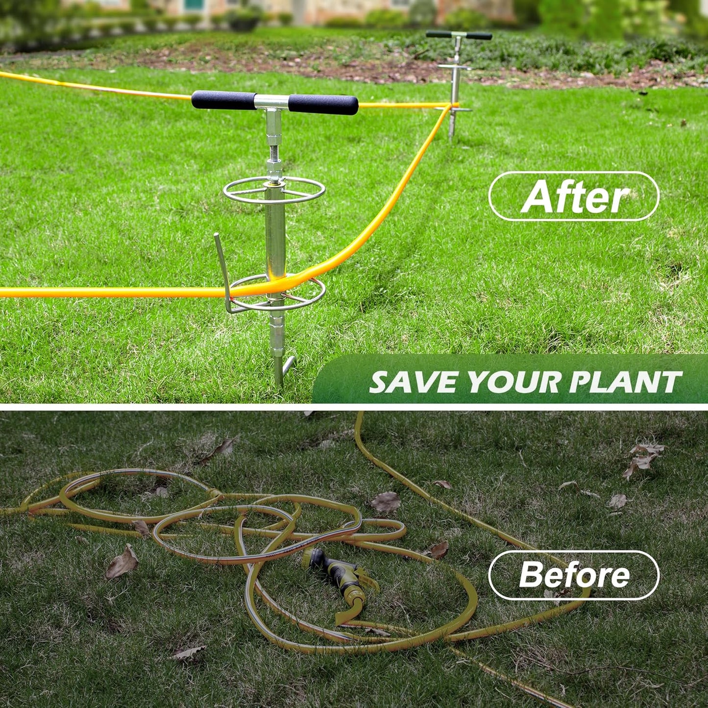 Walensee 32" Garden Hose Guide Spike Right Angle Hose Pulling Stand, Heavy Duty Metal Hose Reel for Garden Corner Auxiliary Watering Hose Reel, Lawn & Garden Watering Equipment, Plant Flower Protector