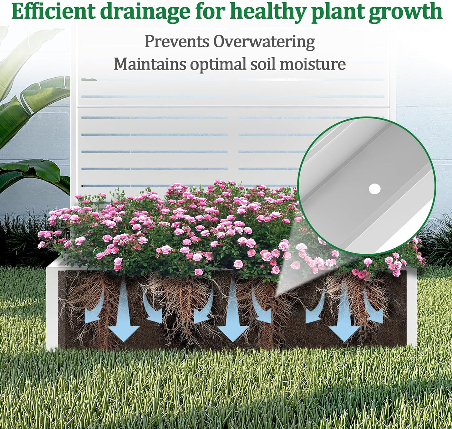 Metal Raised Garden Bed with Trellis, 2 in 1 Trellis with Planter Box & Privacy Screen for Climbing Plants, Vine, Outdoor Standing Flower Beds with Drainage Holes, 47" L x 16" W x 71" H, White