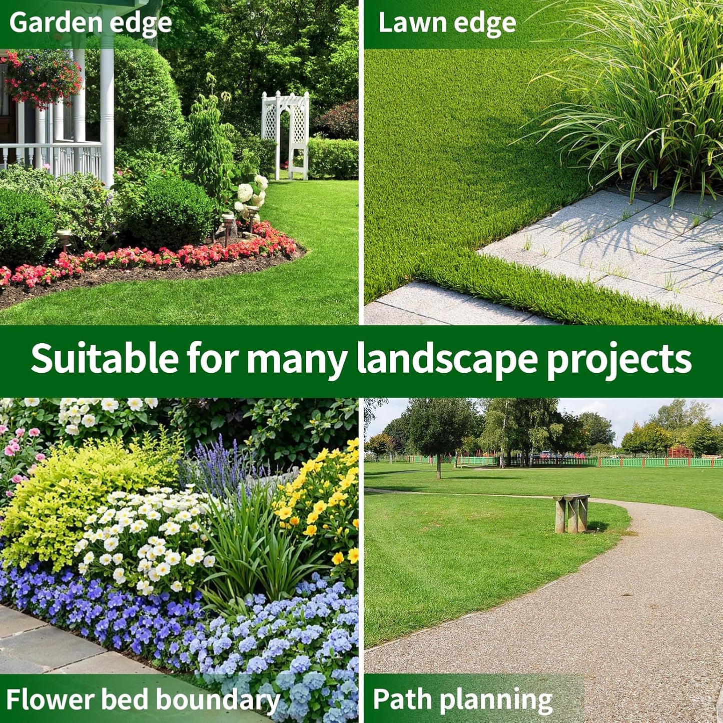 2 in x 100 Ft Garden Landscape Edging, No Dig Garden Edging Border Kit with Spikes for Flower Bed Lawn Yard Grass Black