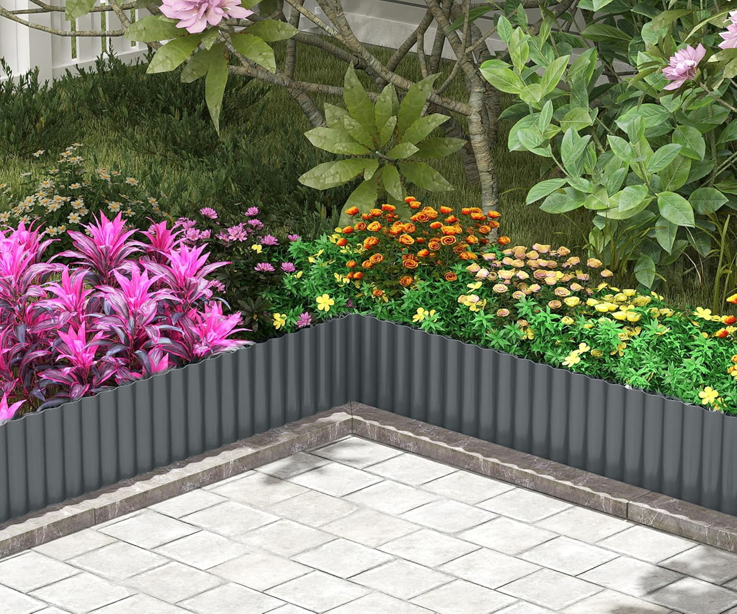 Metal Garden Edging Border, Corrugated Steel Landscaping, DIY for Lawn (Black, 6 Inch x 10FT)