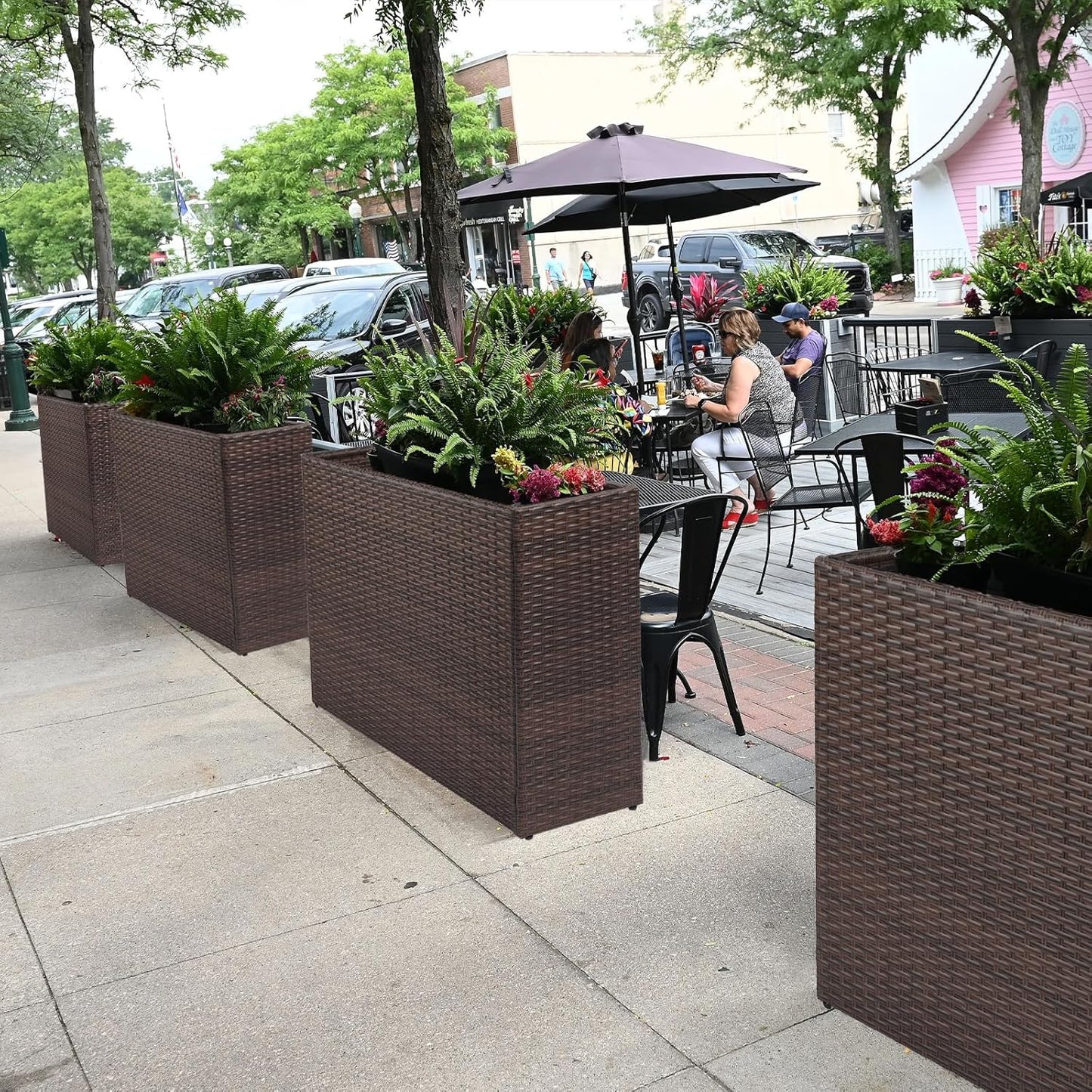 LEWIS&WAYNE Large Rectangular Block Planter Box Handmade Wicker Tall Planters for Outdoor Plants with Removable Liners Modern Planter for Indoor Outdoor Patio Deck - Brown, 32''x11''x24''