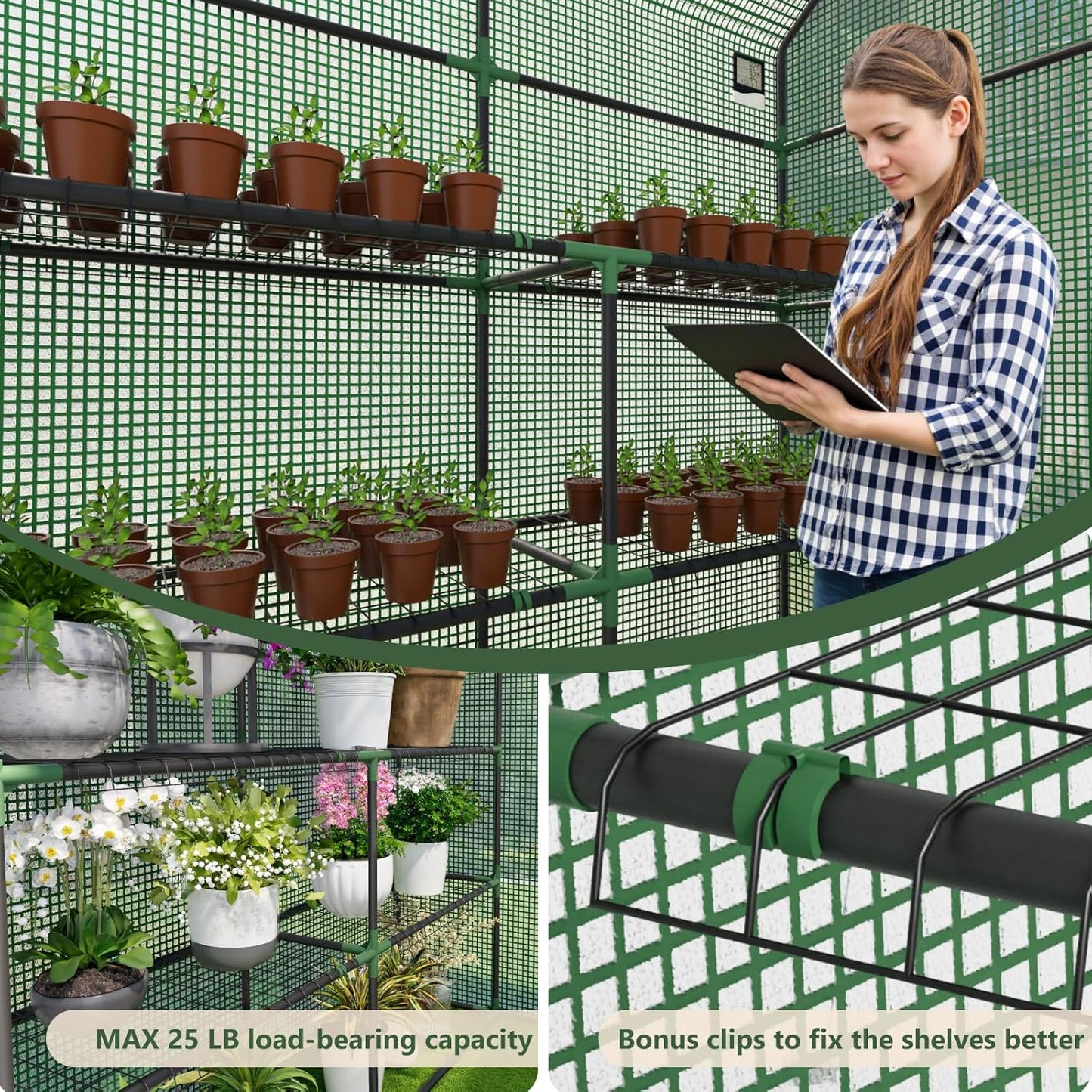 Greenhouse for Outdoors, Small Greenhouse, Walk-in Greenhouses with 3 Tiers 8 Shelves, PE Cover, Heavy Duty Plant Greenhouses for Garden and Backyard