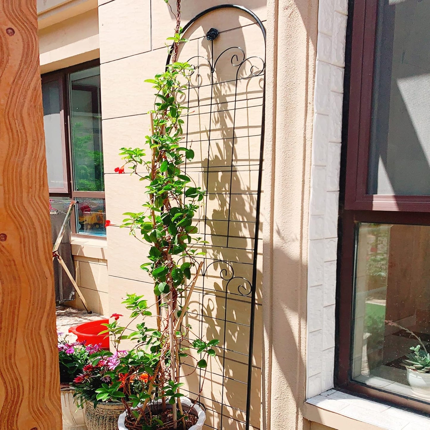 2 Pack Metal Garden Trellis 86.7" H Garden Fence Rustproof Trellis for Climbing Plants Support Roses Flower Outdoor Lawn Black