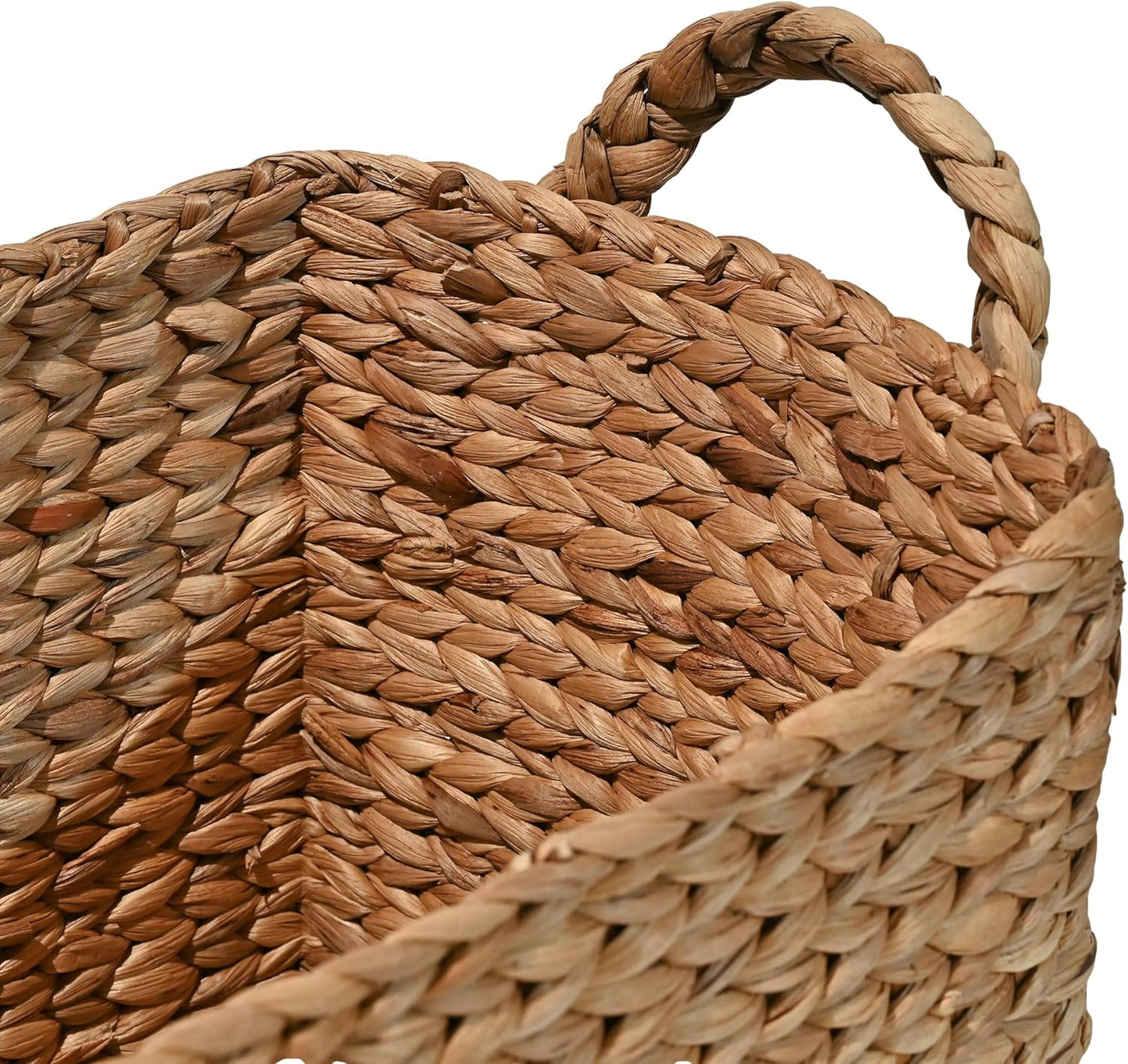 happimess BSK2001A-3SET Clara Farmhouse Classic Handwoven Hyacinth Rectangle Floor Wicker Storage Baskets with Handles, Natural (Set of 3), Seagrass Containers for Decoration in Living Room, Bedroom