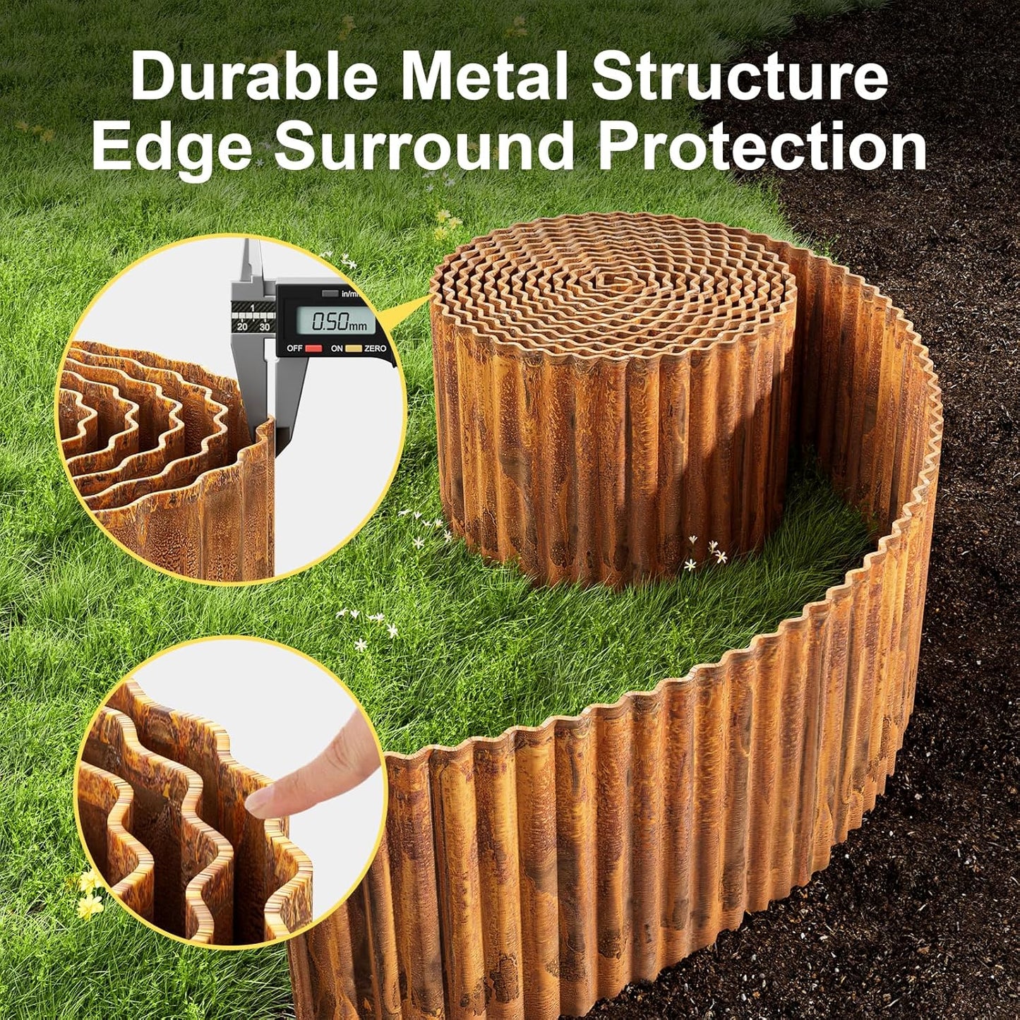 Land Guard Corrugated Garden Edging Border, 6"×25' Landscape Paver Edging, Tall Landscape Edging, Fence for Garden, Flower Bed, Lawn and Landscape Edging (Rusty)