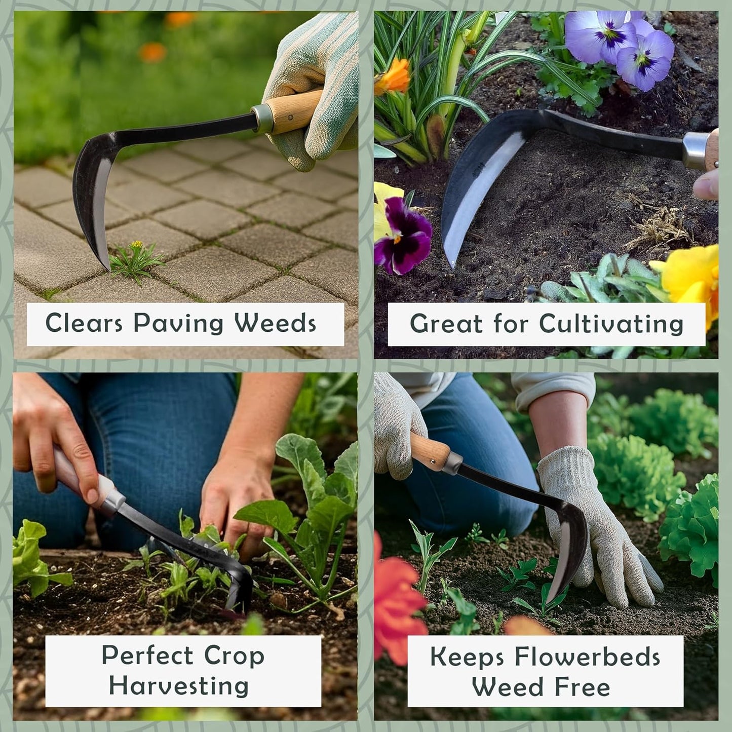 Muldale Japanese Weeding Sickle – Curved Razor Hand Hoe Garden Tool with Ergonomic Wooden Handle for Easy Manual Weeding & Gardening