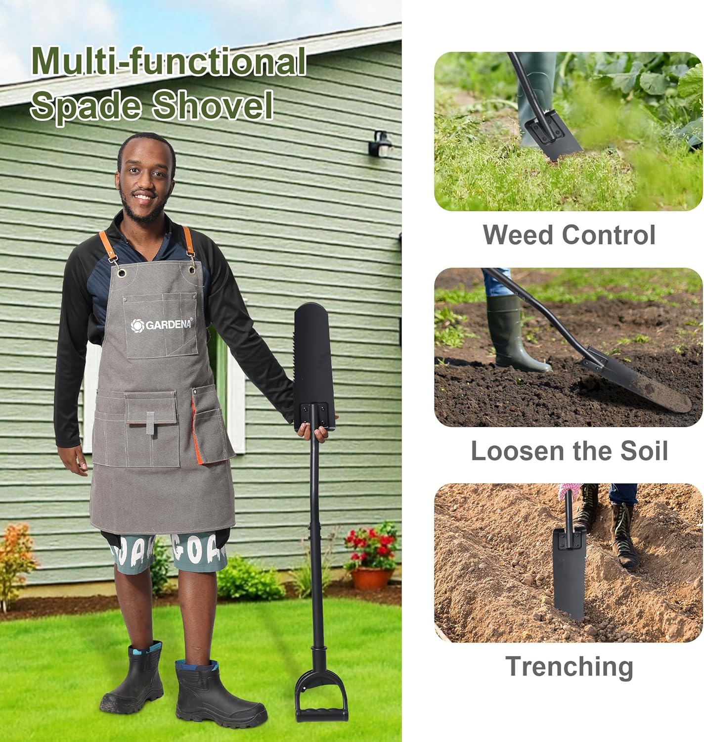 Spade Shovel, 45" Trench Shovel with 14.5" Long Narrow Spade for Digging, Trenching, Planting, Gardening, Heavy Duty with Serrations