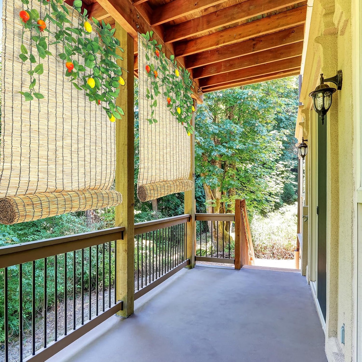 12 Pack Sukkah Kit Decorations for Sukkot 2 Pcs 3.9x9.8ft Natural Reed Bamboo Fencing 8 Pcs Palm Leaves 7.7ft Hanging Pomegranate Garland Sukkah Tent Supplies for Jewish Holiday Party Outdoor Decor