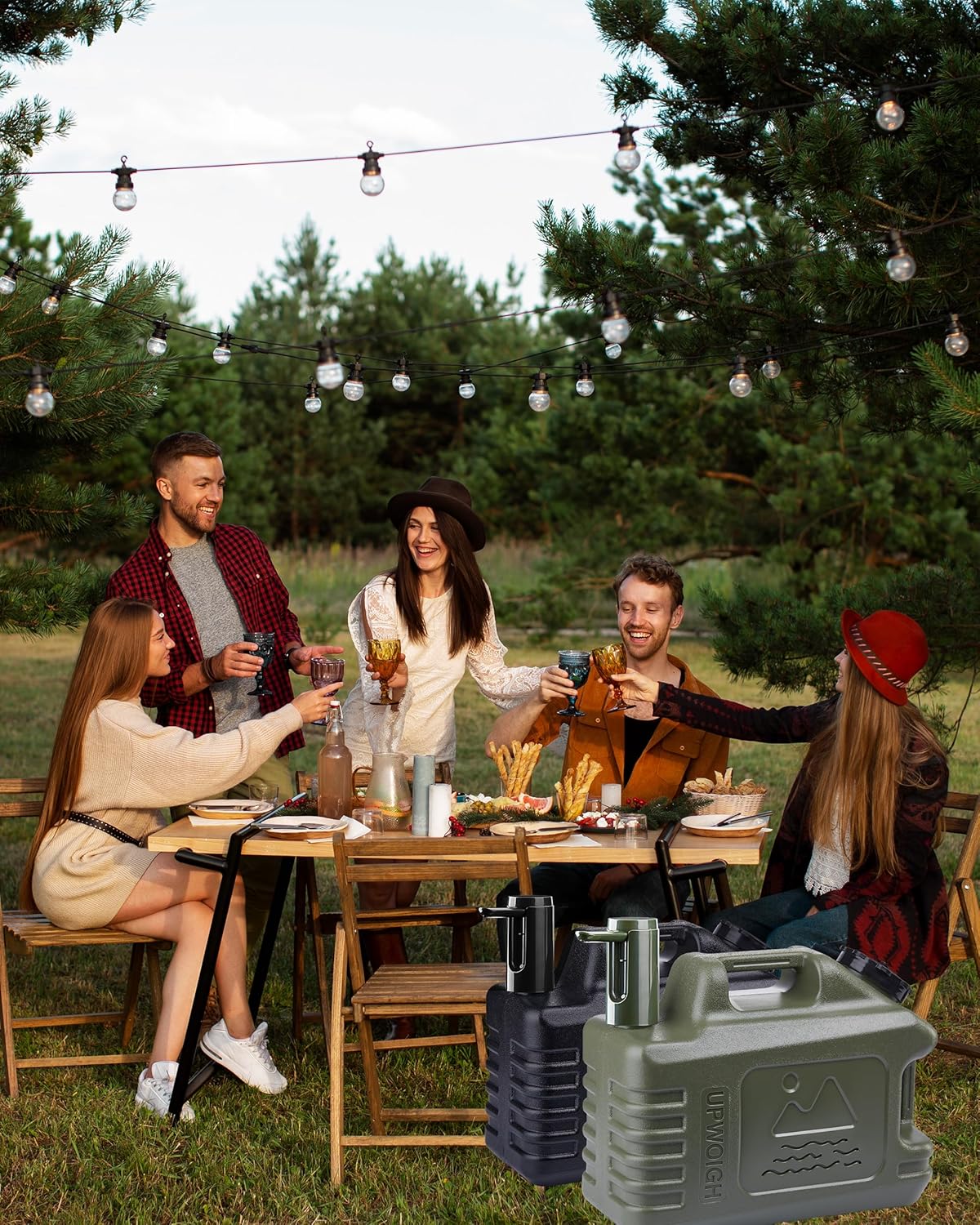 UPWOIGH 5 Gallon Water Jug with Automatic Touch Control Pump (1 Pump Included), Truly Leak-Proof BPA-Free Water Container with Spigot, Type-C Rechargeable Military Green Water Pump for Camping Hiking