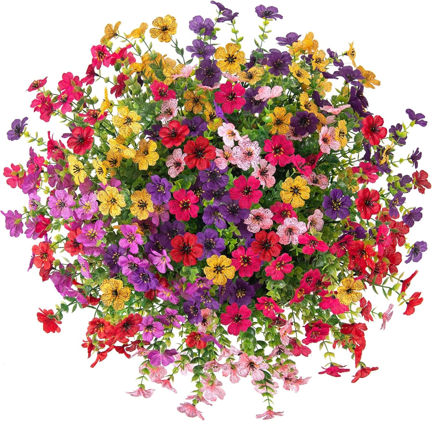 Artificial Fake Hanging Plants Flowers with Basket Outdoor Decor Faux Silk Dasiy Flower Arrangements in Pot Planter for Porch Home Indoor Patio Garden Yard Decoration