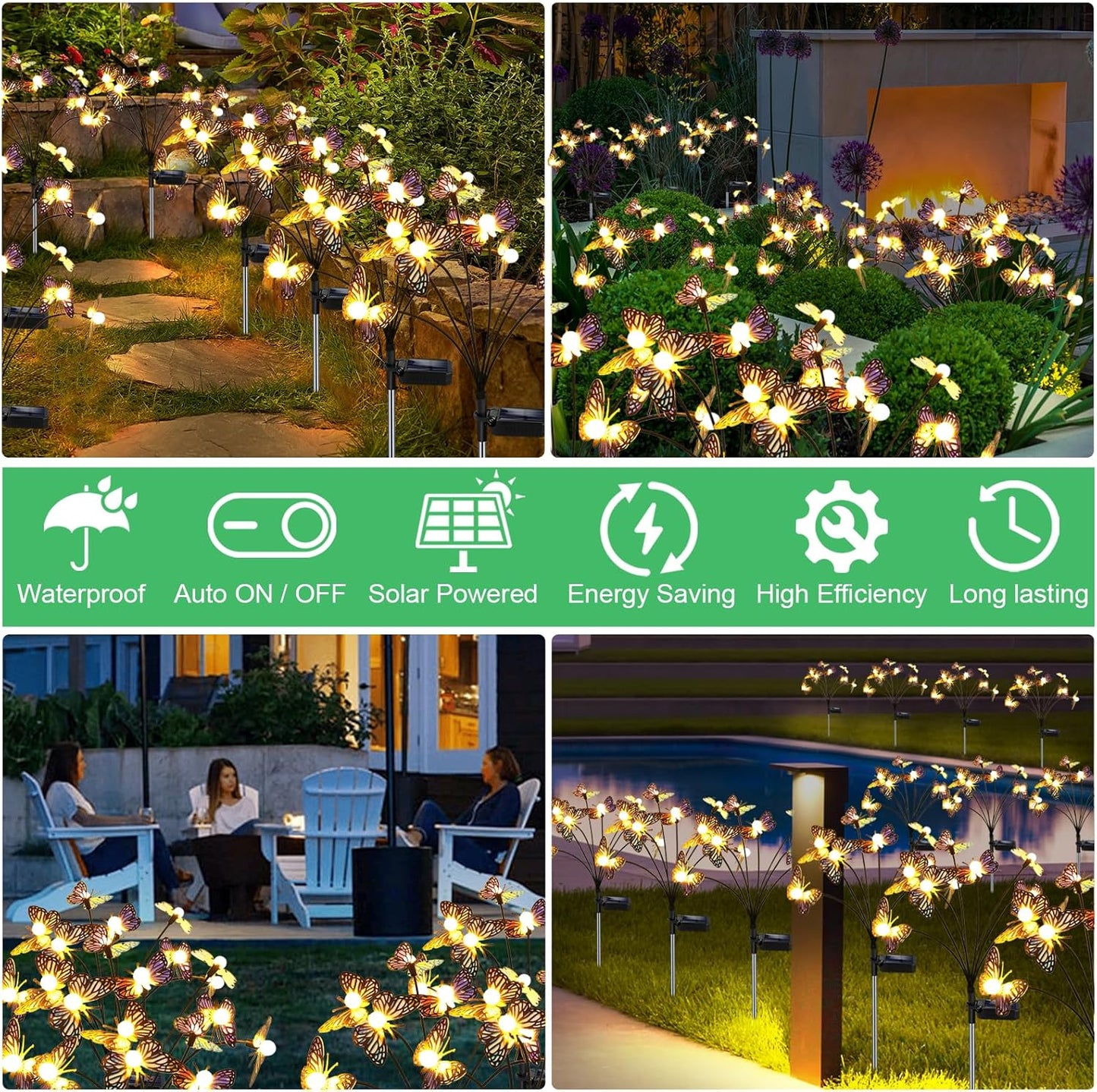 Solar Garden Butterfly Lights, 4 Pack 32 LED Solar Swaying Lights, Swaying in The Wind, Waterproof Firefly Light Outdoor Fairy Light for Garden Patio Yard Pathway Flower Bed Decoration